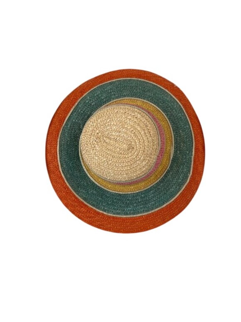 Multi-Color Wide Brim Straw Derby Hat Vibrant Stripes